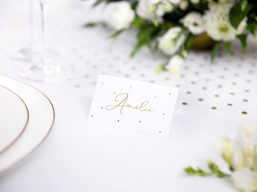 Wizytówki na stół - Kropki złote 9,5x5,5cm 10szt WS4-019ME PartyDeco